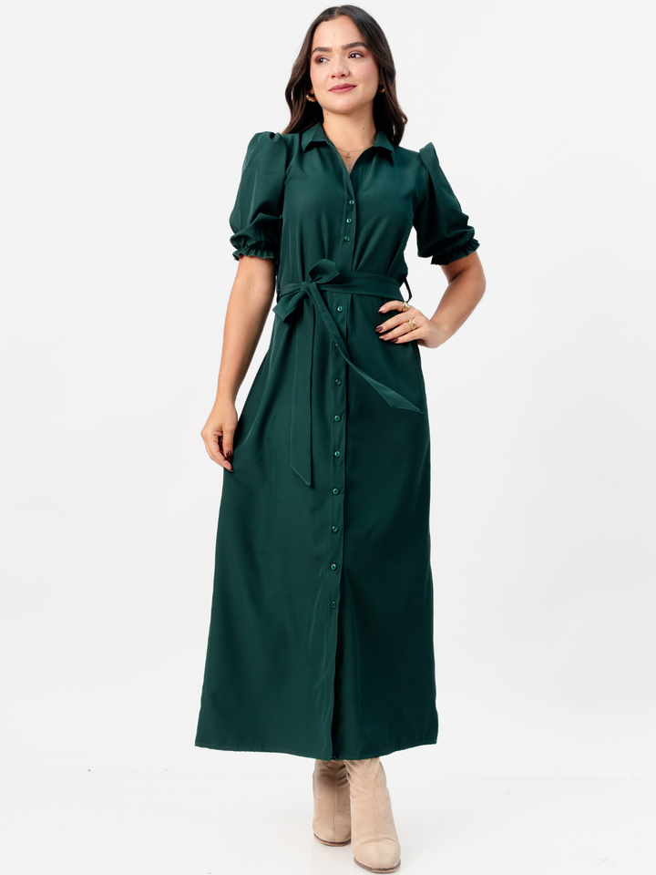 VESTIDO CAMISERO CON CINTURON ASIA VERDE