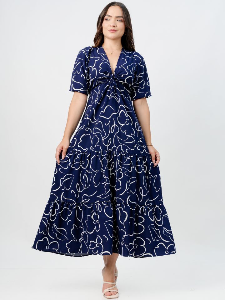 VESTIDO CASUAL LARGO TIZIANA AZUL FLOREADO