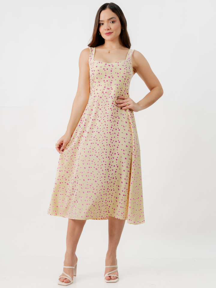 VESTIDO MIDI EN CORTE A SALLY AMARILLO