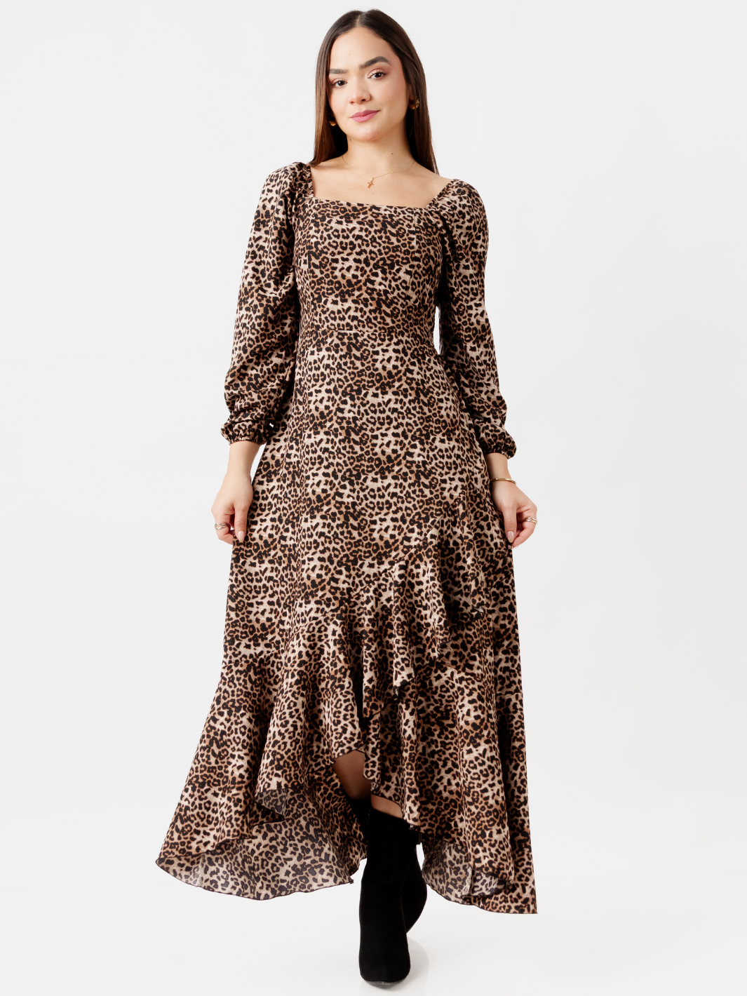 VESTIDO CON BOBO EN LA FALDA SOFIA ANIMAL PRINT