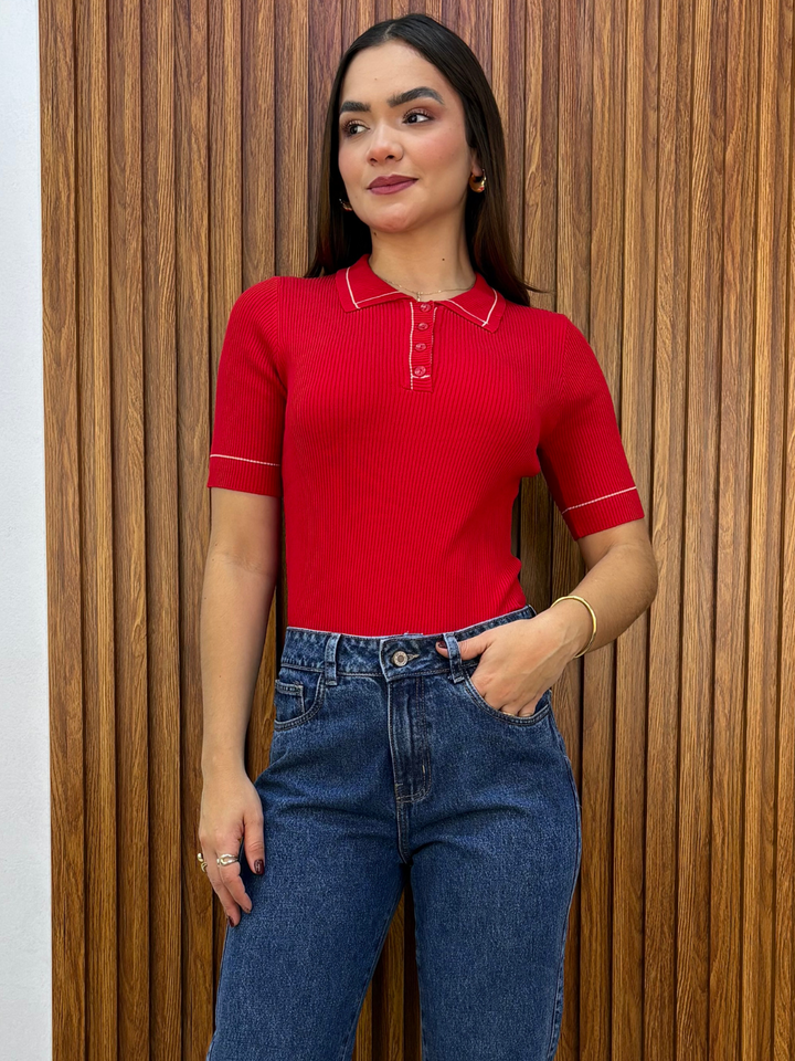 POLO TEJIDO CUELLO CAMISERO BERNIE ROJO