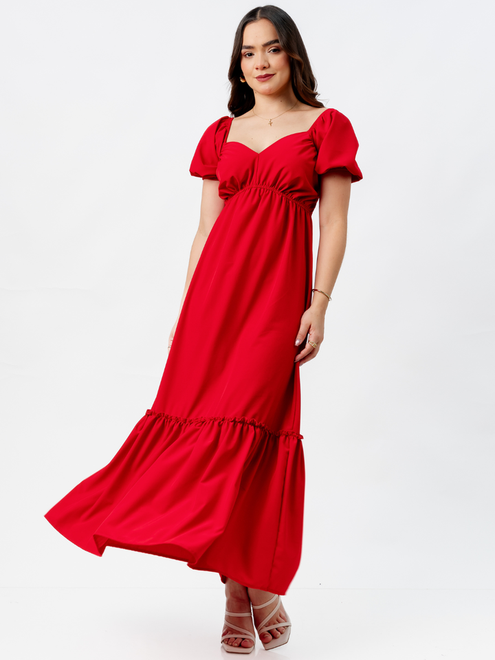 VESTIDO CASUAL LARGO CON BOBO SORAYA ROJO