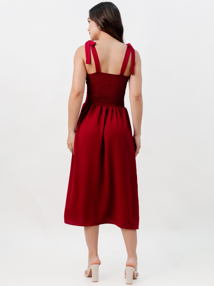 VESTIDO MIDI ESTILO CORSET LEYDI VINO