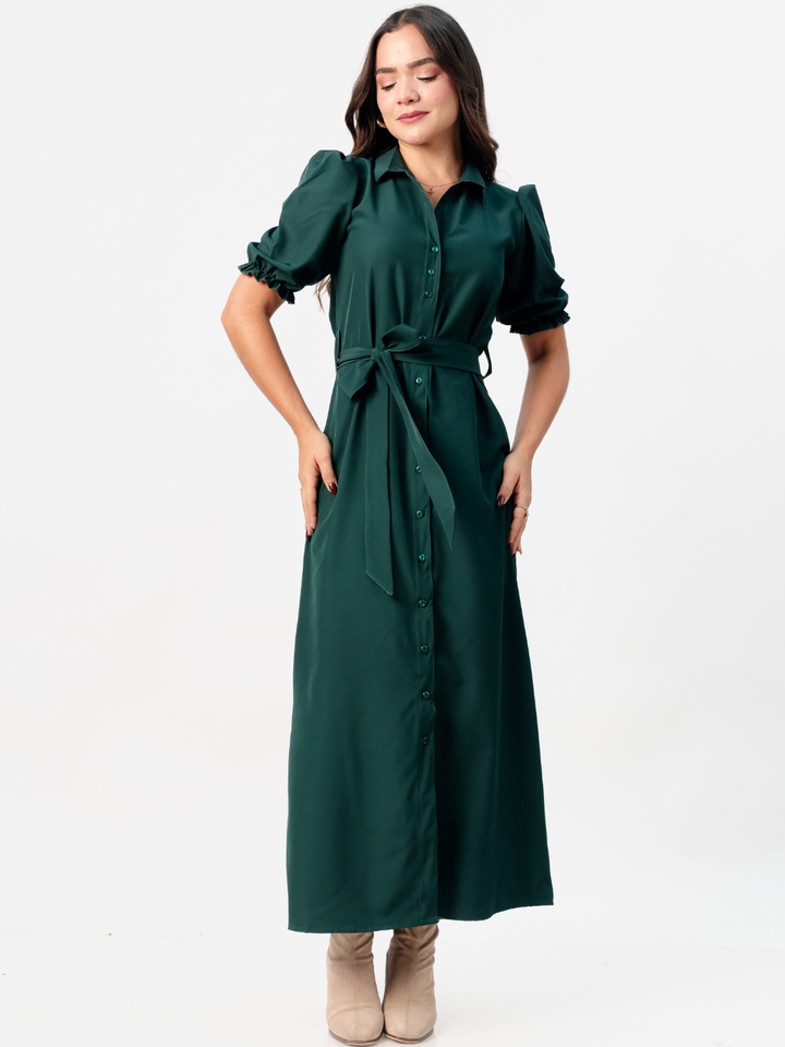 VESTIDO CAMISERO CON CINTURON ASIA VERDE