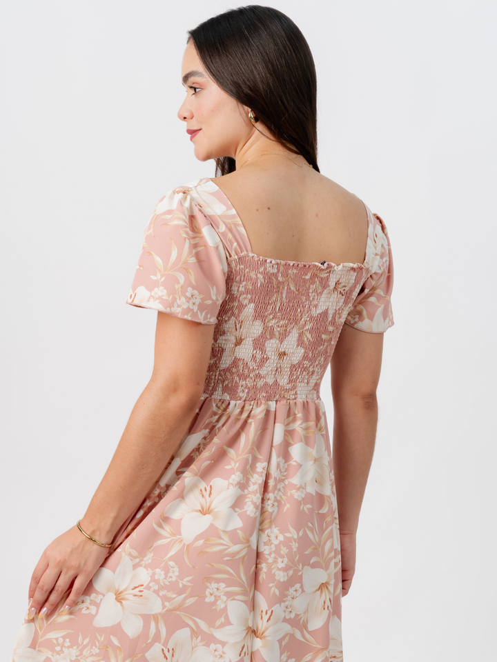 VESTIDO CASUAL LARGO AMELIA CORAL FLOREADO