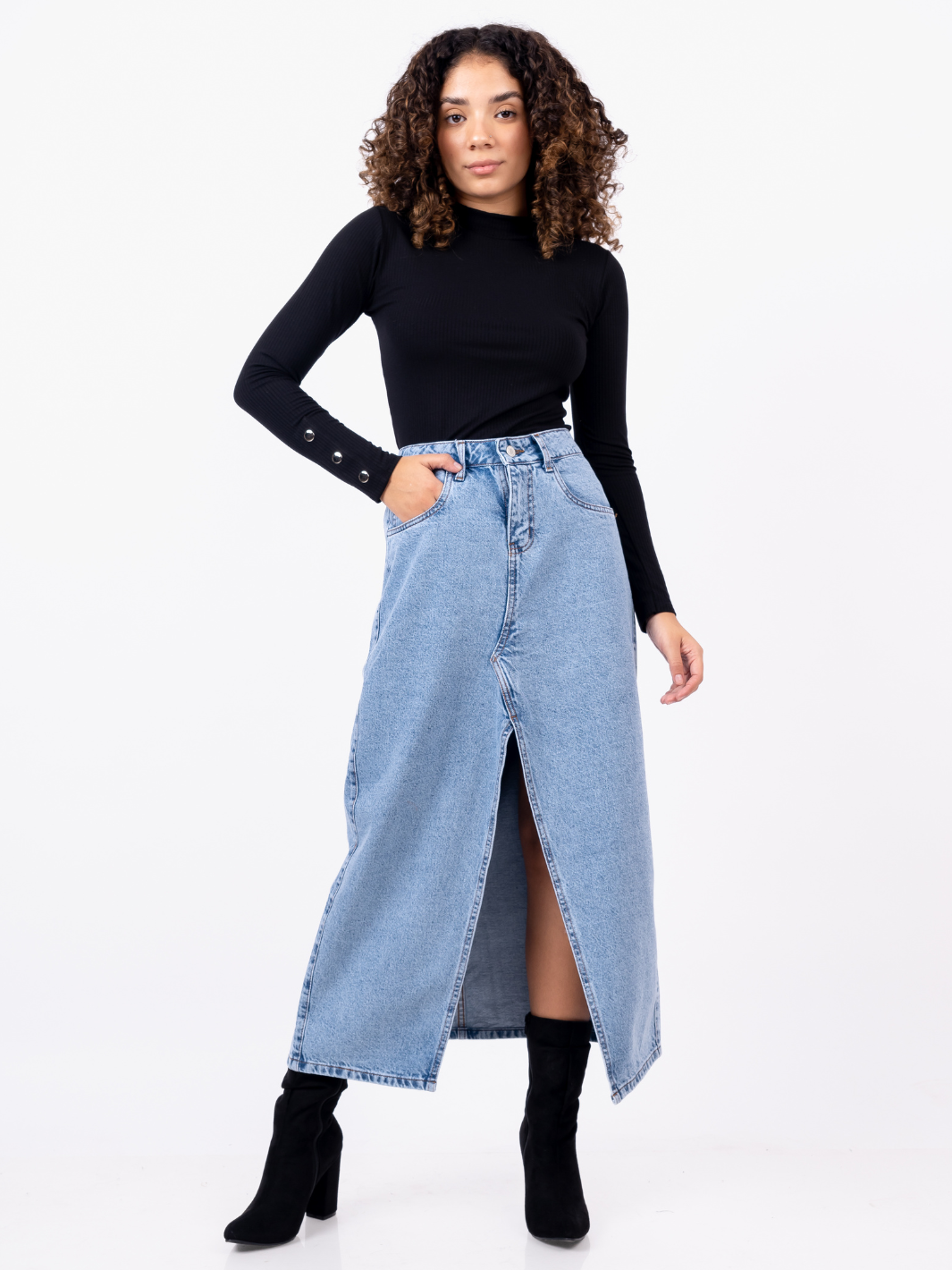 MAXI FALDA DUBLIN - CELESTE CROMADO