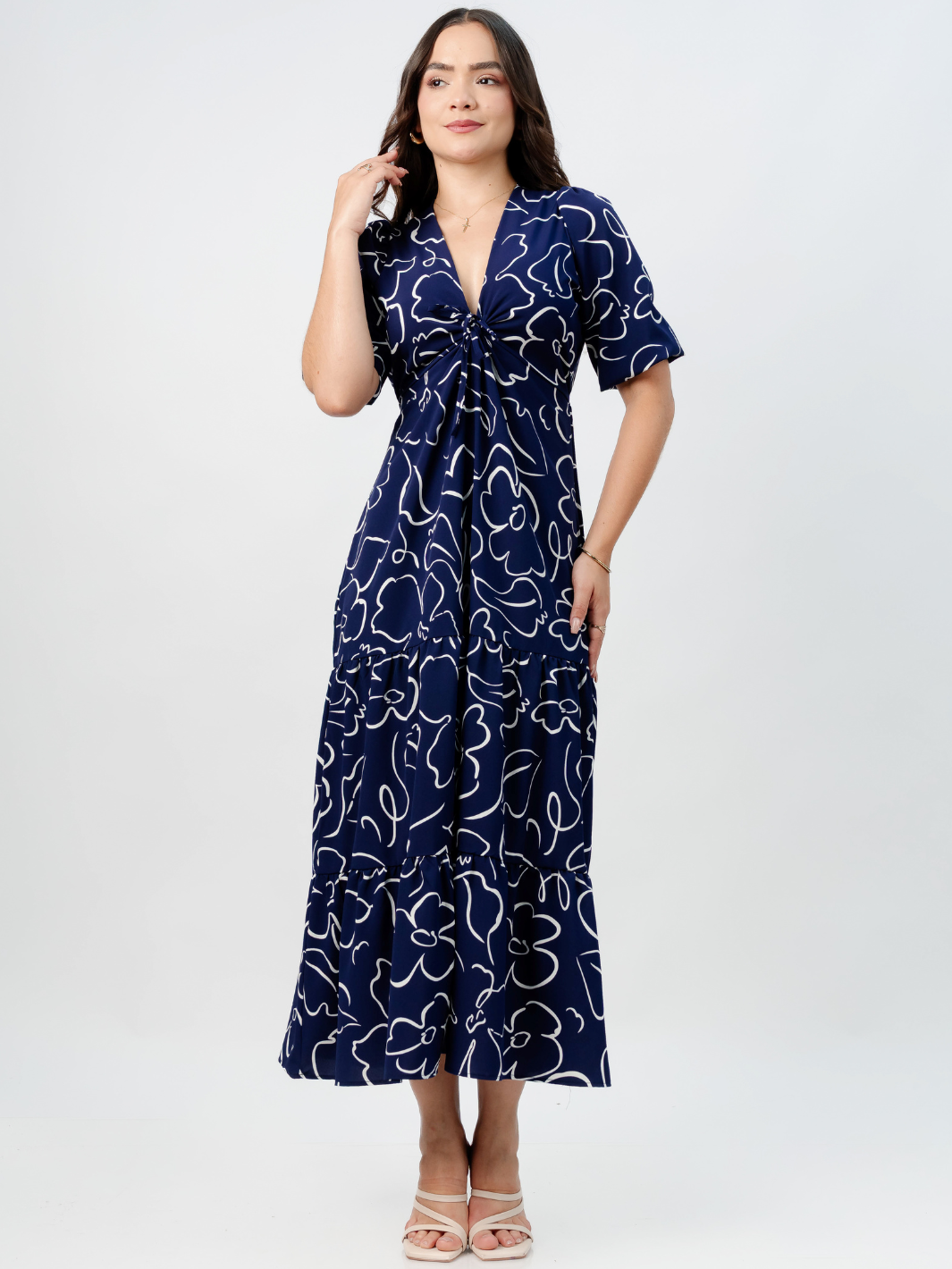 VESTIDO CASUAL LARGO TIZIANA AZUL FLOREADO