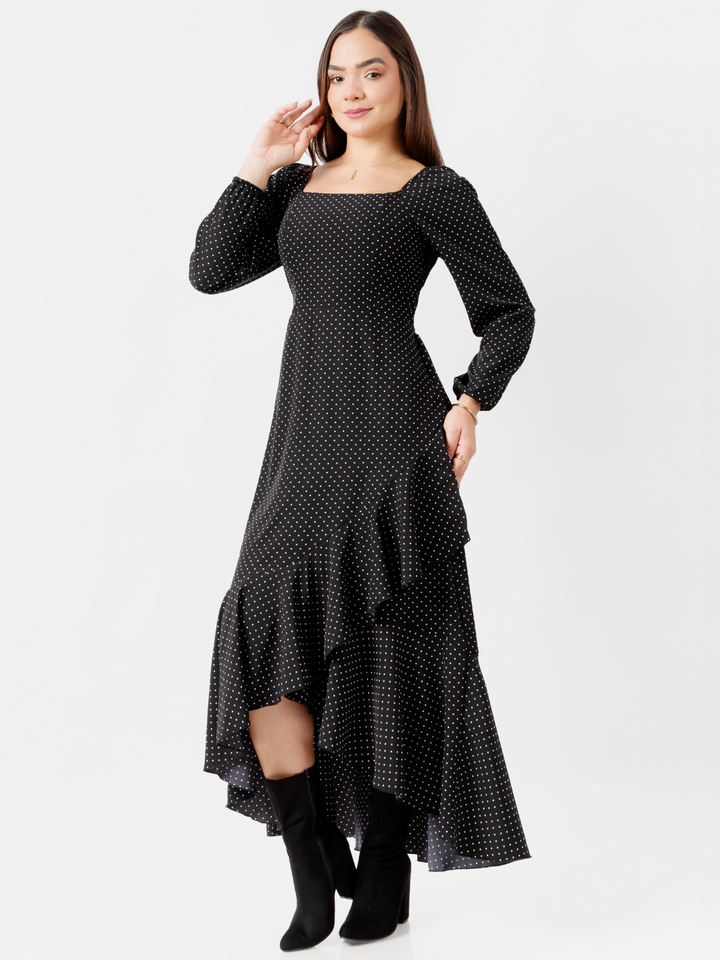 VESTIDO CON BOBO EN LA FALDA SOFIA NEGRO