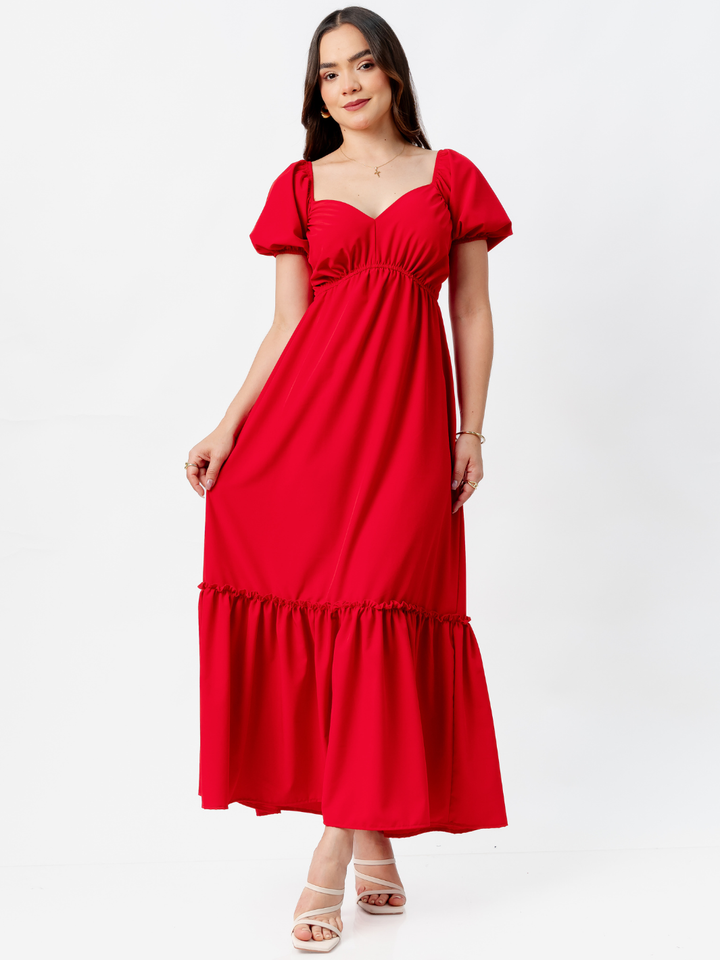 VESTIDO CASUAL LARGO CON BOBO SORAYA ROJO