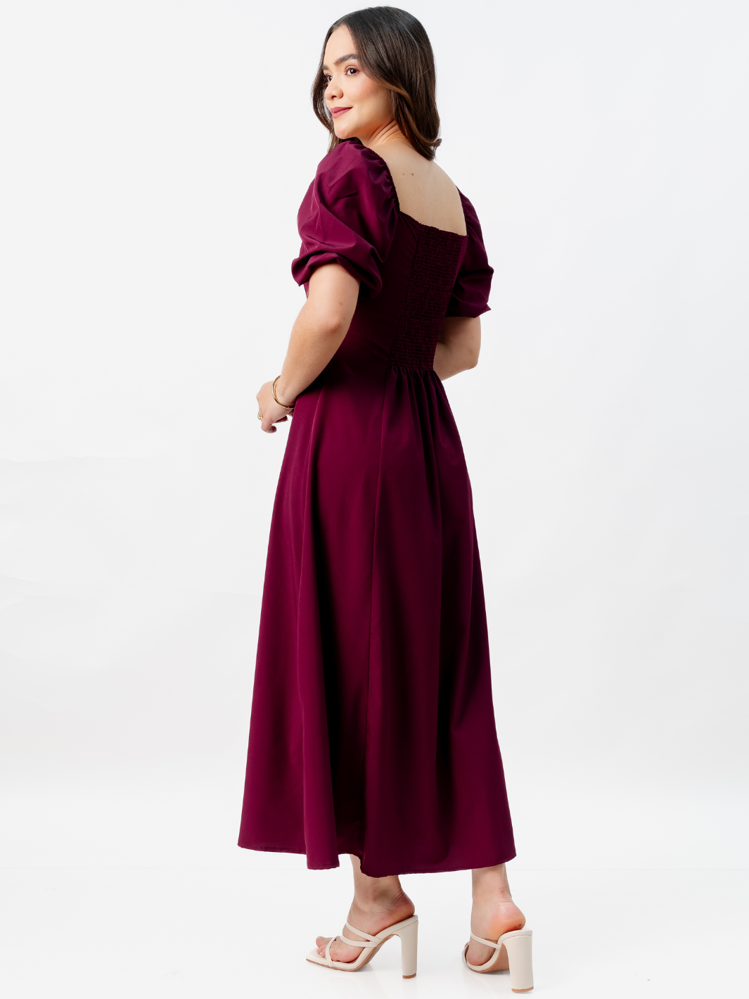 VESTIDO LARGO CON BOTONES MAGDALENA BORGOÑA