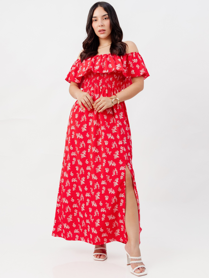 VESTIDO RUMBERO CASUAL LARGO MINERVA ROJO