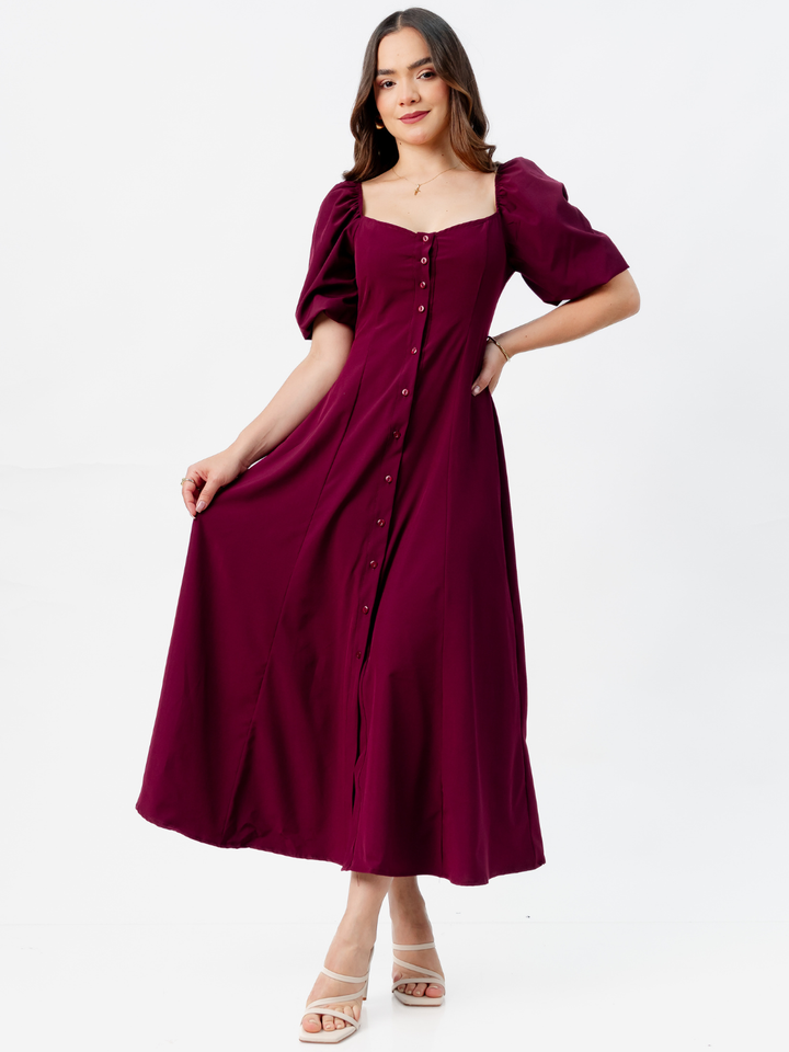 VESTIDO LARGO CON BOTONES MAGDALENA BORGOÑA