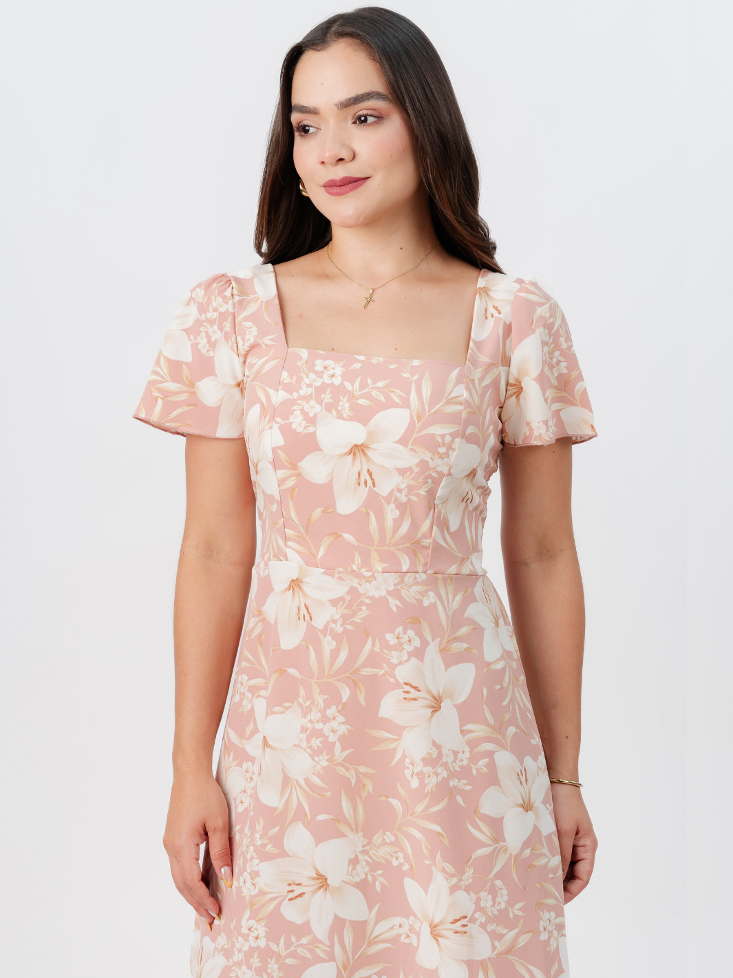 VESTIDO CASUAL LARGO AMELIA CORAL FLOREADO