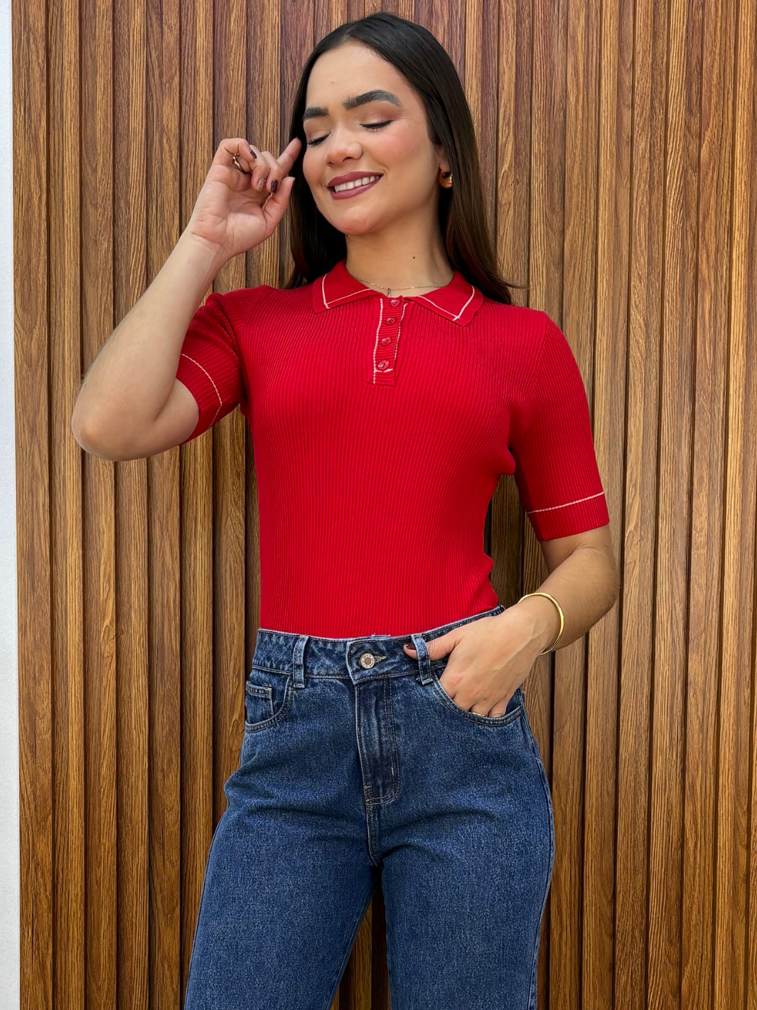 POLO TEJIDO CUELLO CAMISERO BERNIE ROJO