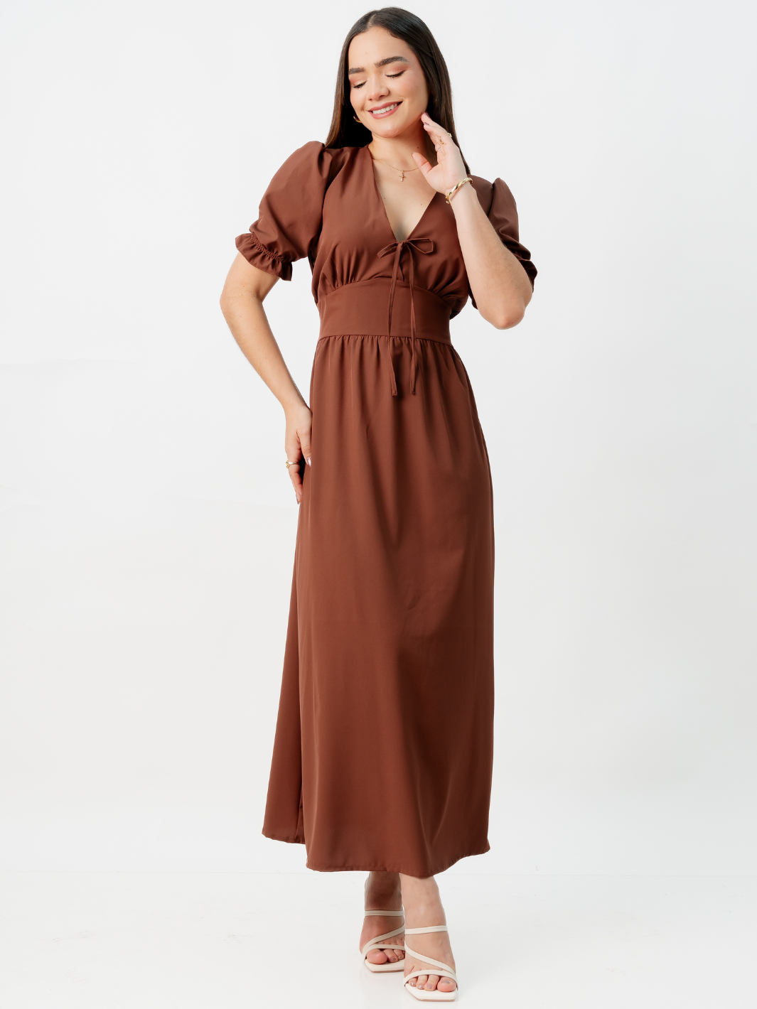 VESTIDO CASUAL LARGO THIANA MARRON
