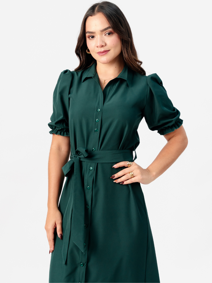 VESTIDO CAMISERO CON CINTURON ASIA VERDE