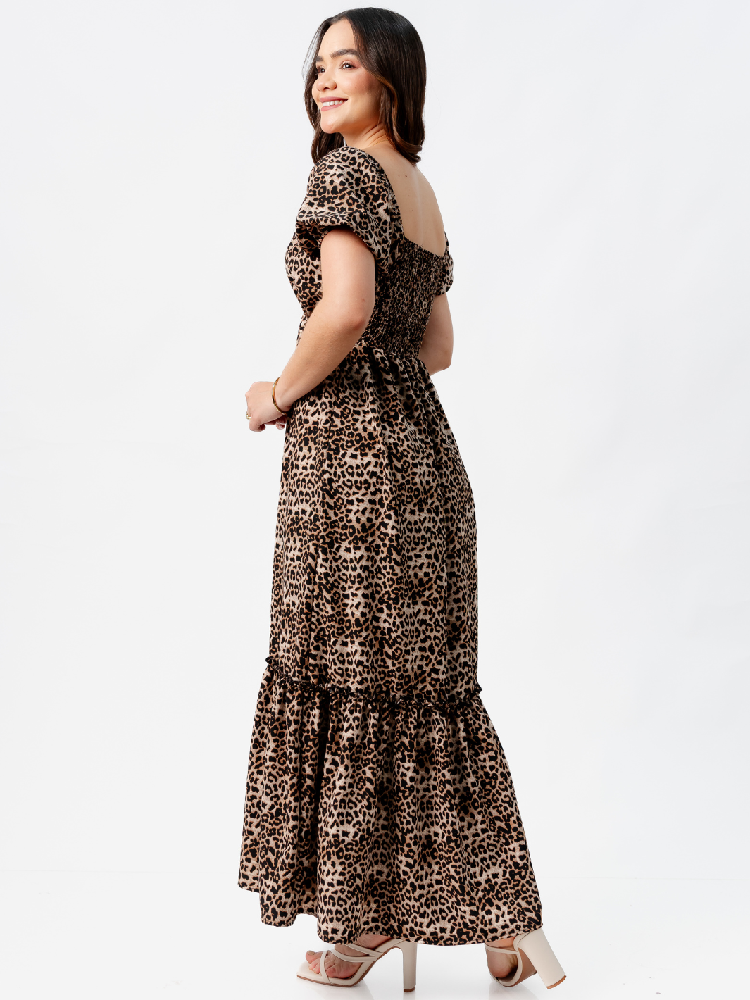 VESTIDO CASUAL LARGO CON BOBO SORAYA ANIMAL PRINT