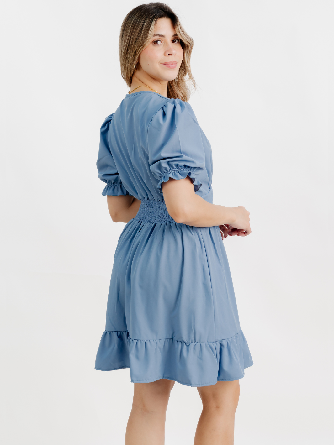 VESTIDO CORTO CON BOBO EN LA FALDA ARIEL ITALIANO