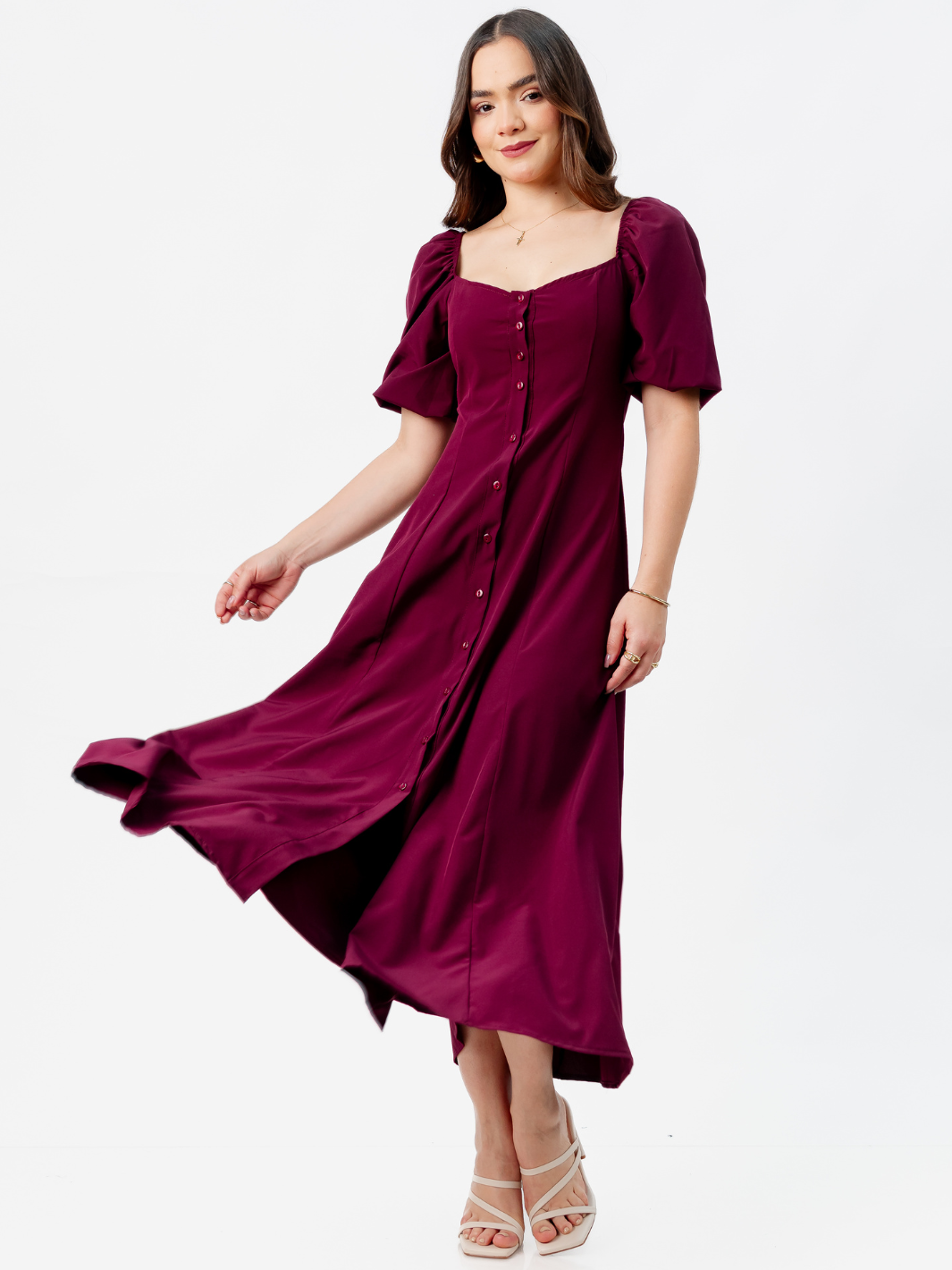 VESTIDO LARGO CON BOTONES MAGDALENA BORGOÑA