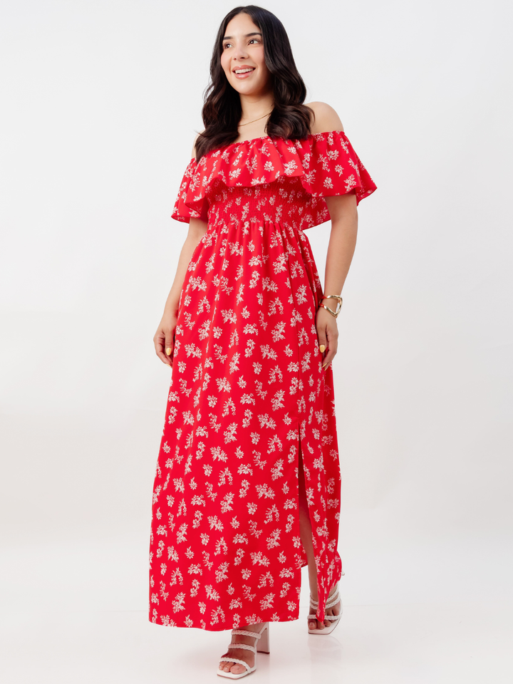 VESTIDO RUMBERO CASUAL LARGO MINERVA ROJO