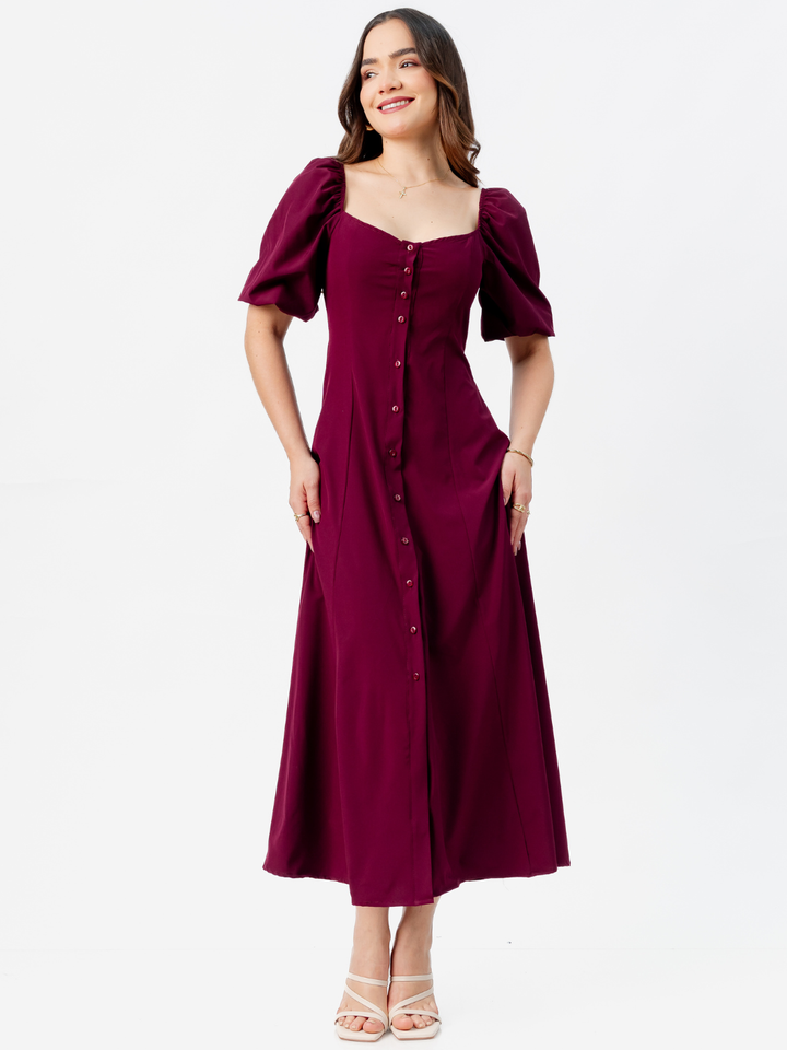 VESTIDO LARGO CON BOTONES MAGDALENA BORGOÑA