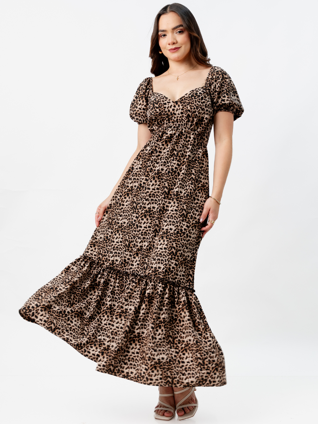 VESTIDO CASUAL LARGO CON BOBO SORAYA ANIMAL PRINT