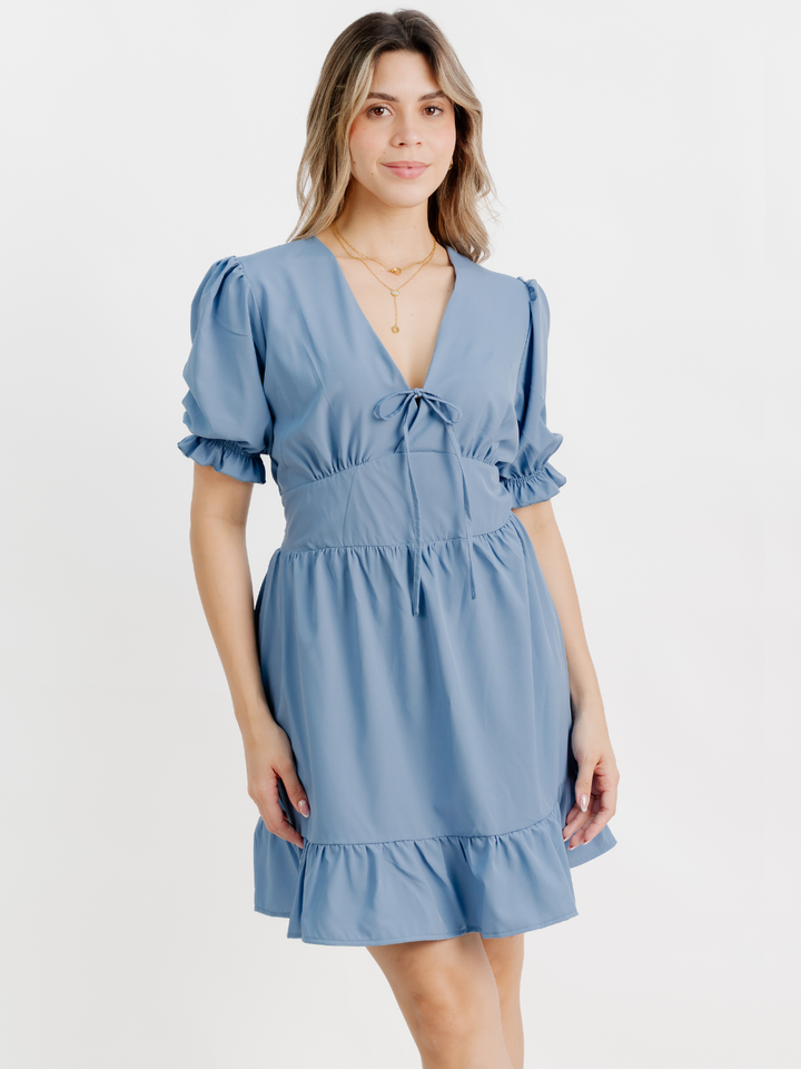 VESTIDO CORTO CON BOBO EN LA FALDA ARIEL ITALIANO