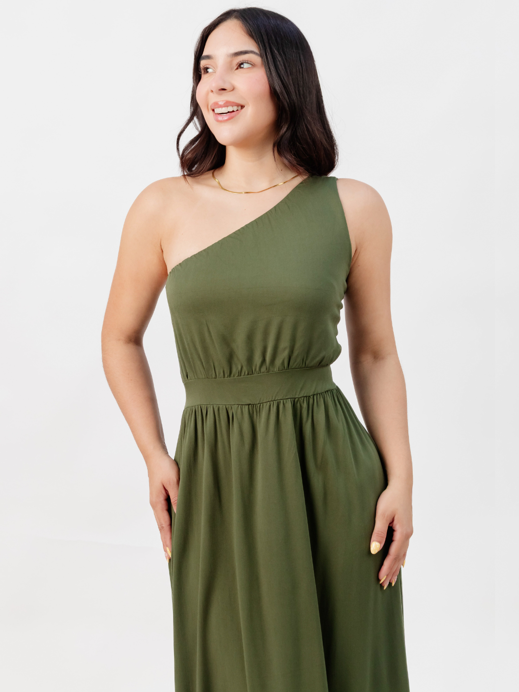 VESTIDO LARGO ASIMETRICO JAZMIN VERDE