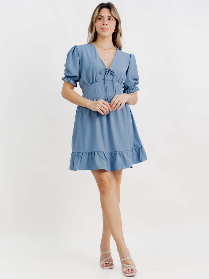 VESTIDO CORTO CON BOBO EN LA FALDA ARIEL ITALIANO