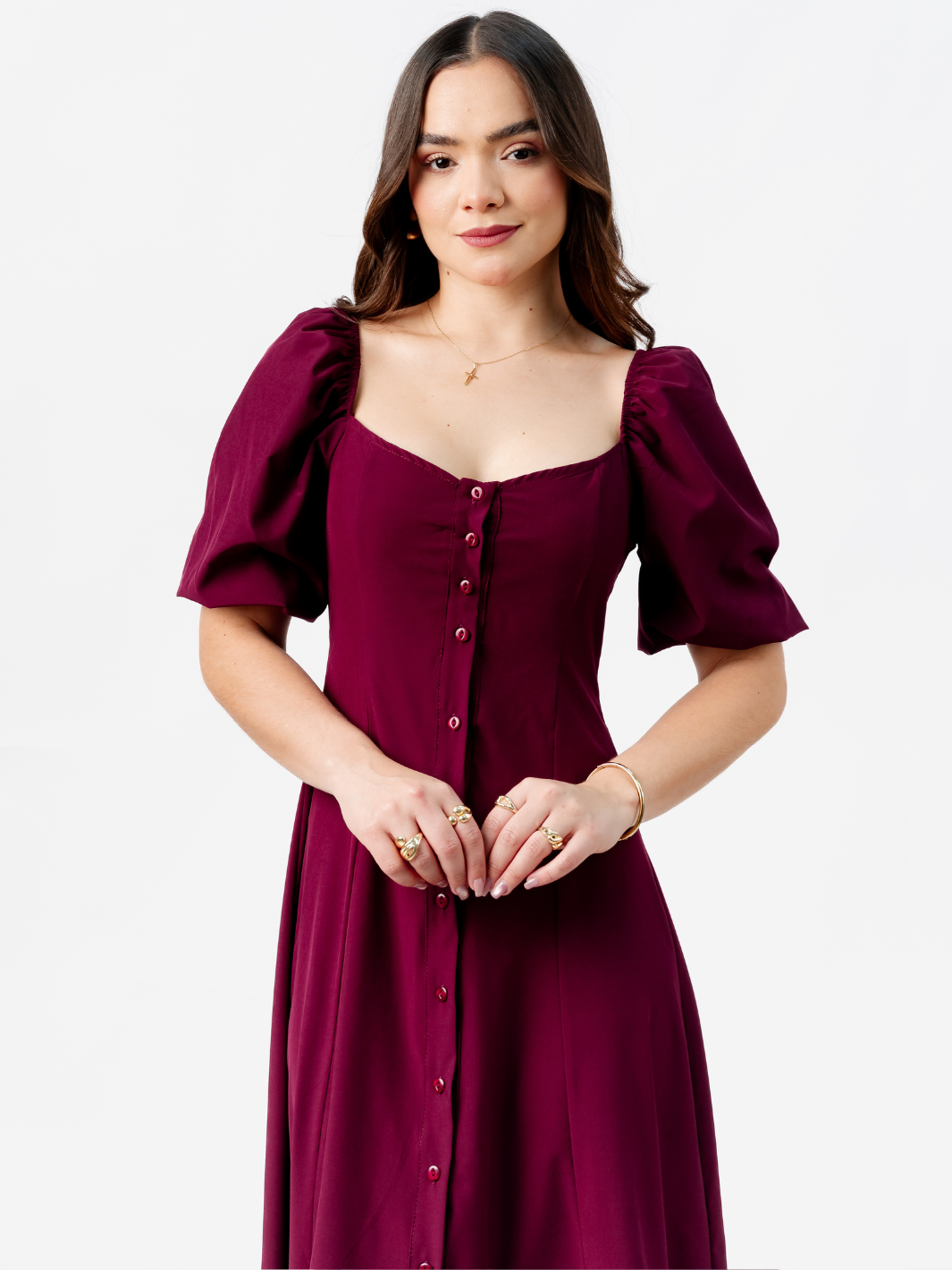 VESTIDO LARGO CON BOTONES MAGDALENA BORGOÑA