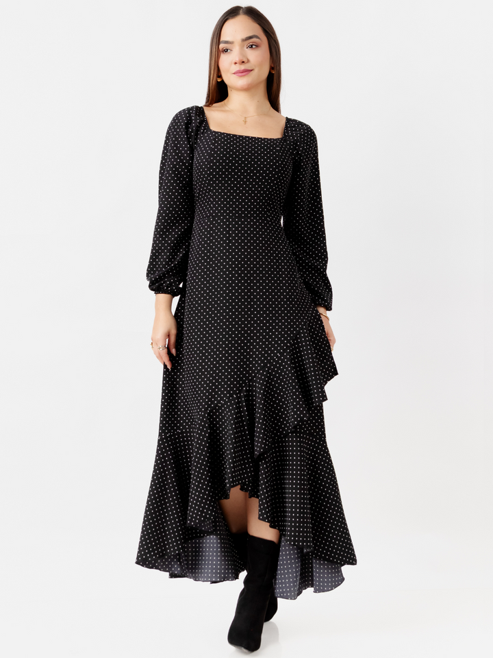 VESTIDO CON BOBO EN LA FALDA SOFIA NEGRO