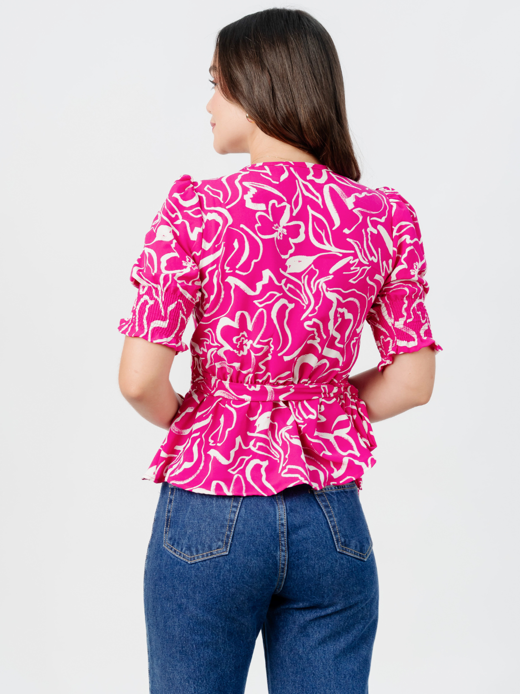 BLUSA PEPLUM ENVOLVENTE JACKIE FUCSIA FLOREADO