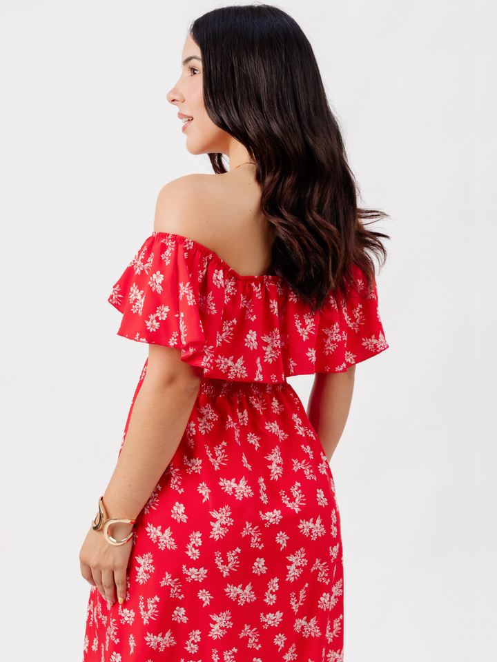 VESTIDO RUMBERO CASUAL LARGO MINERVA ROJO