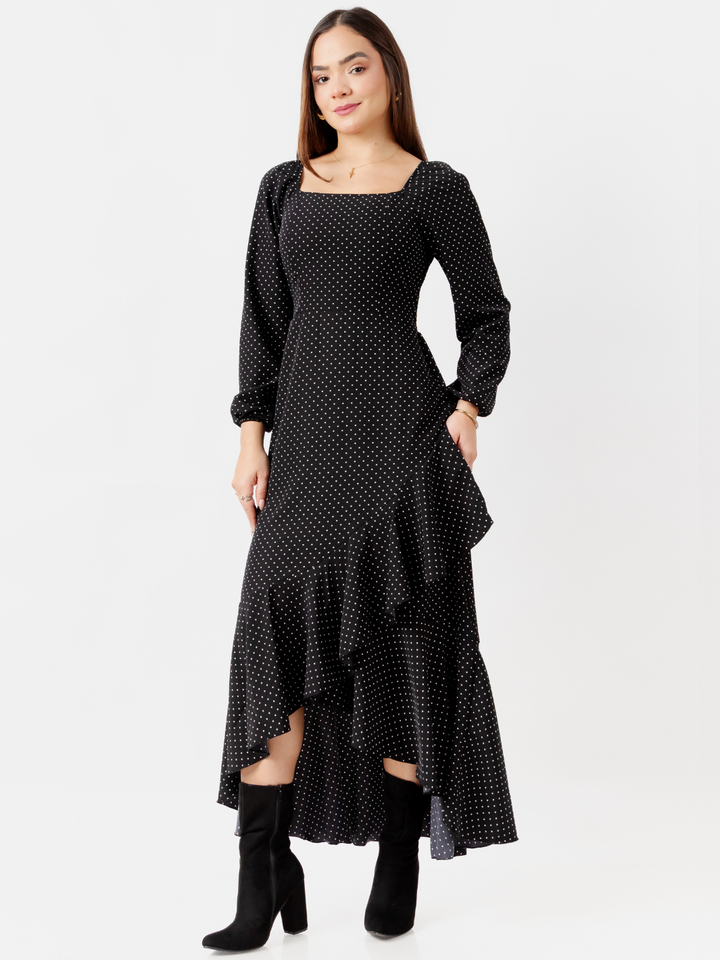VESTIDO CON BOBO EN LA FALDA SOFIA NEGRO