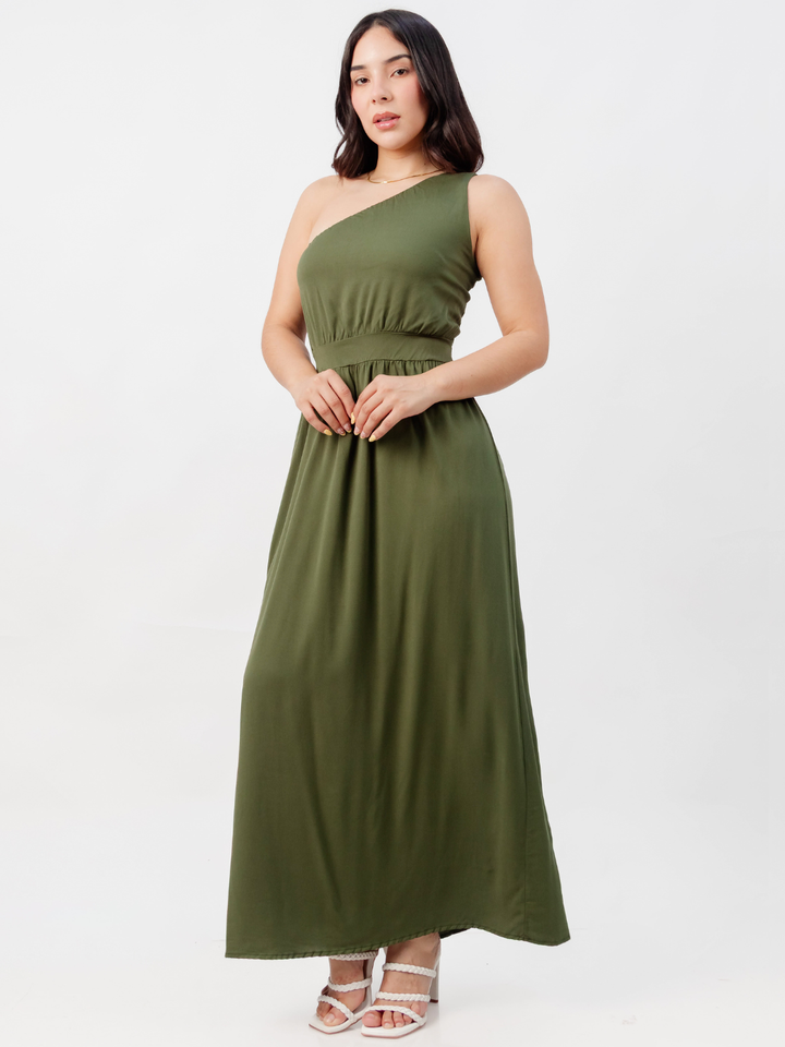 VESTIDO LARGO ASIMETRICO JAZMIN VERDE