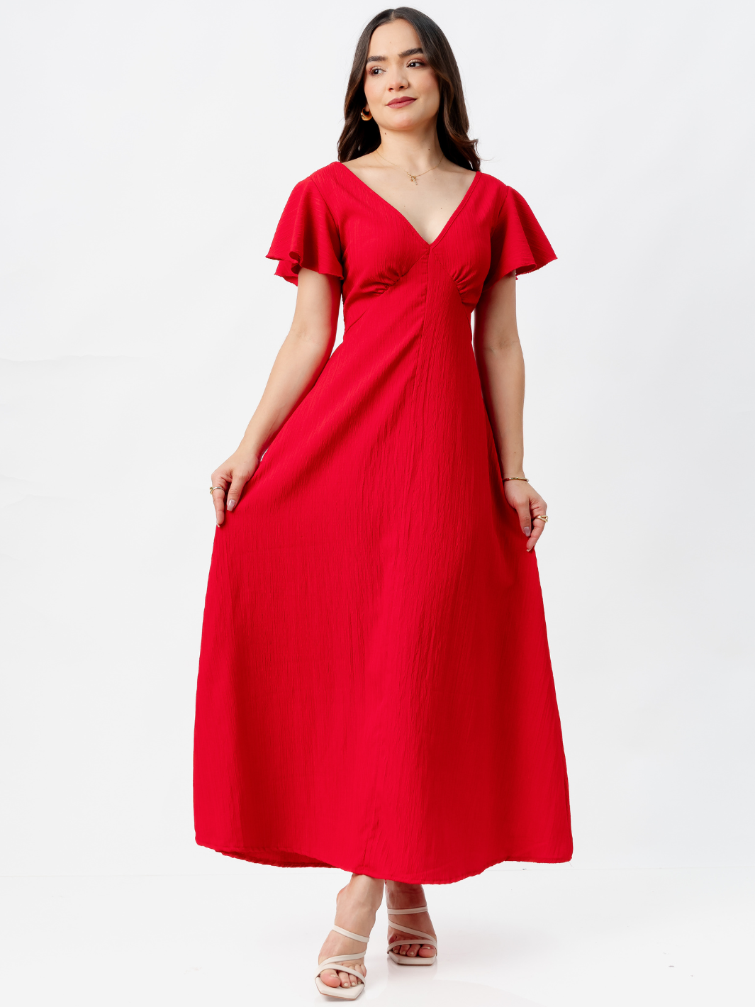 VESTIDO LARGO CORTE A BRENDA ROJO