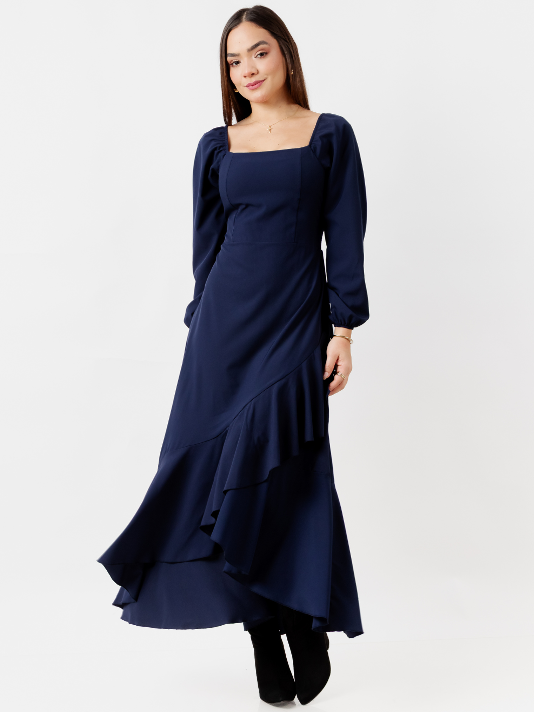 VESTIDO CON BOBO EN LA FALDA SOFIA AZUL