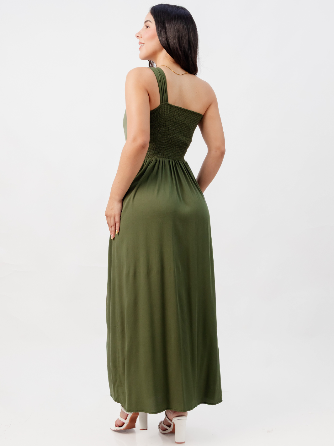 VESTIDO LARGO ASIMETRICO JAZMIN VERDE