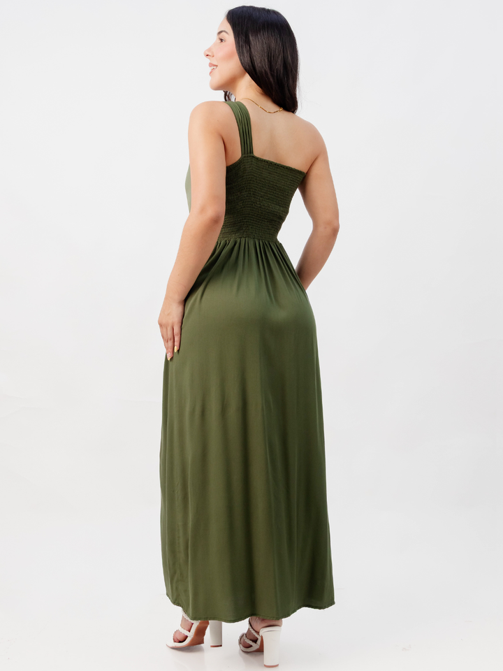 VESTIDO LARGO ASIMETRICO JAZMIN VERDE