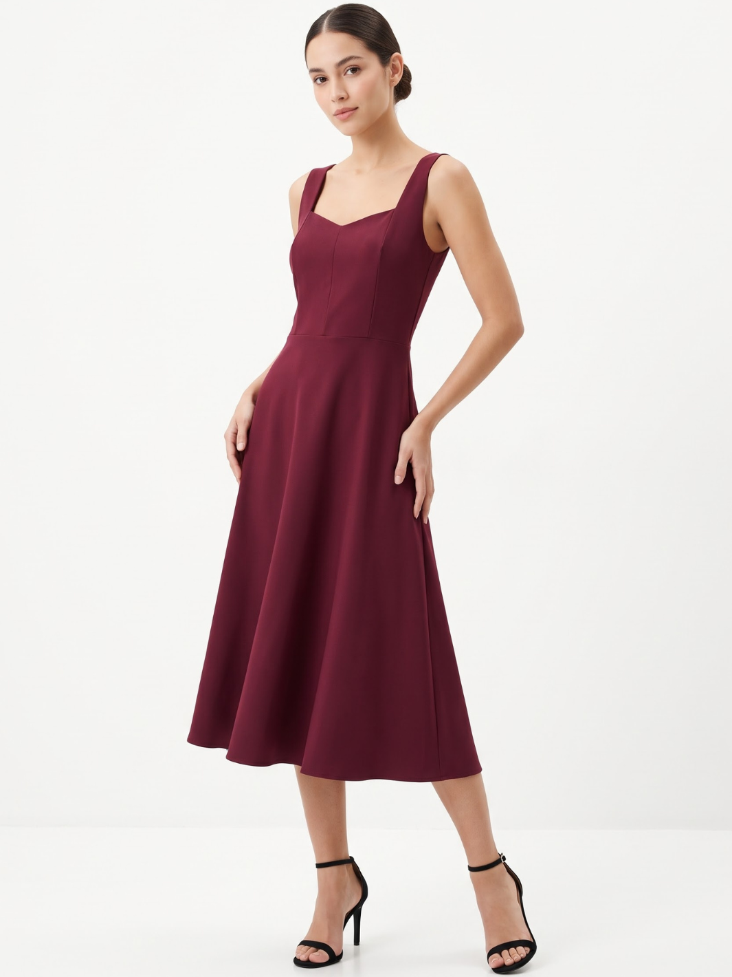 VESTIDO MIDI EN CORTE A SALLY VINO