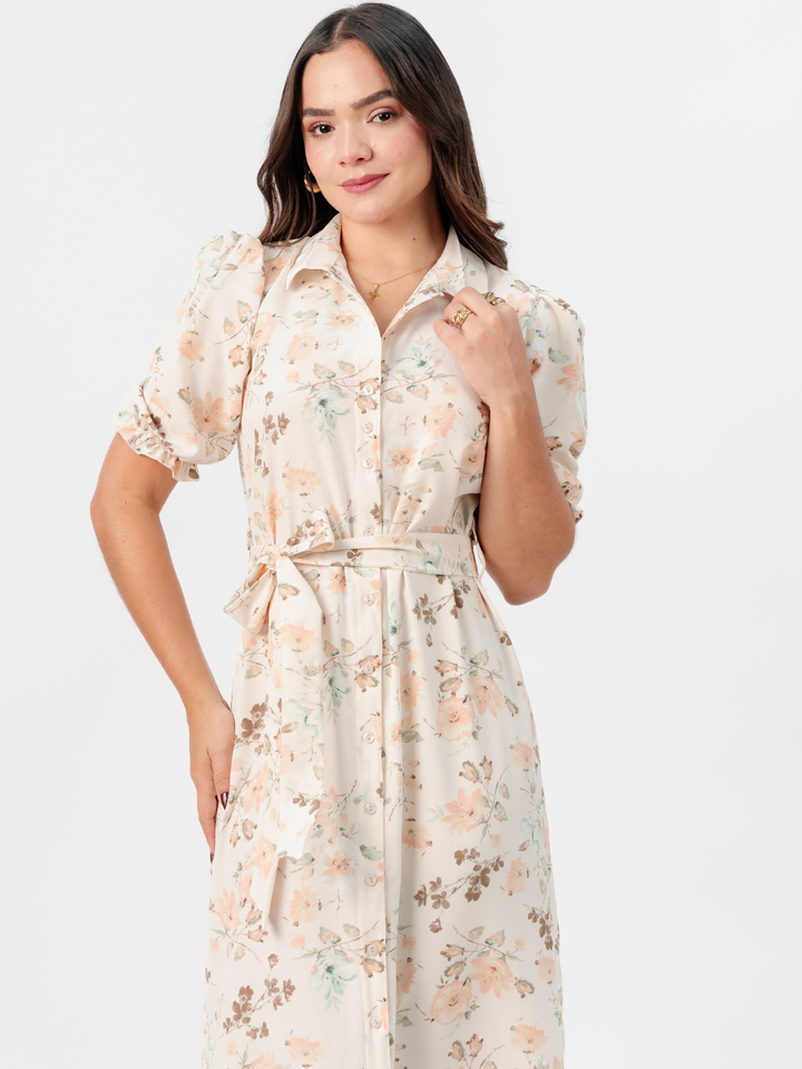 VESTIDO CAMISERO CON CINTURON ASIA PERLA FLOREADO