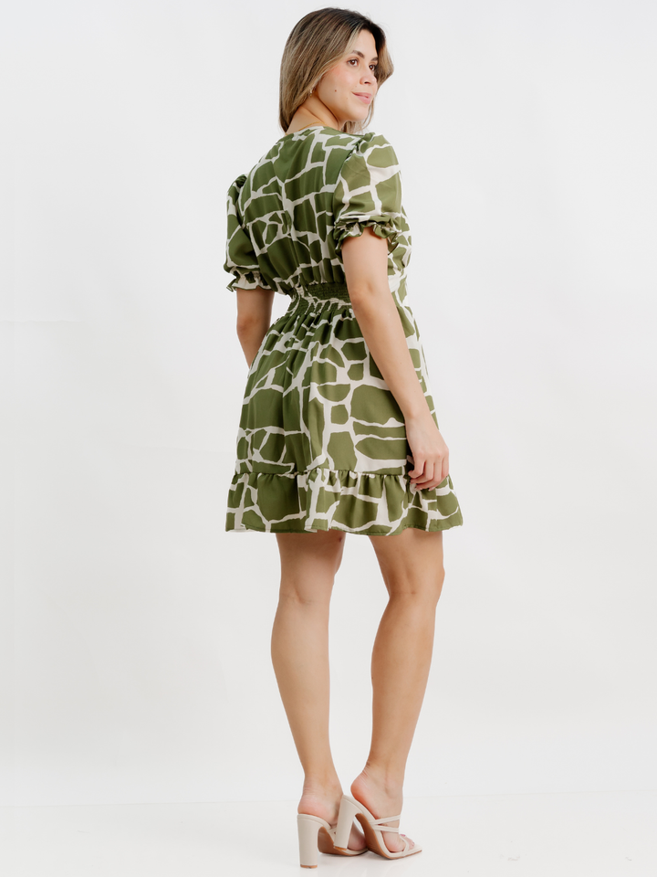 VESTIDO CORTO CON BOBO EN LA FALDA ARIEL VERDE