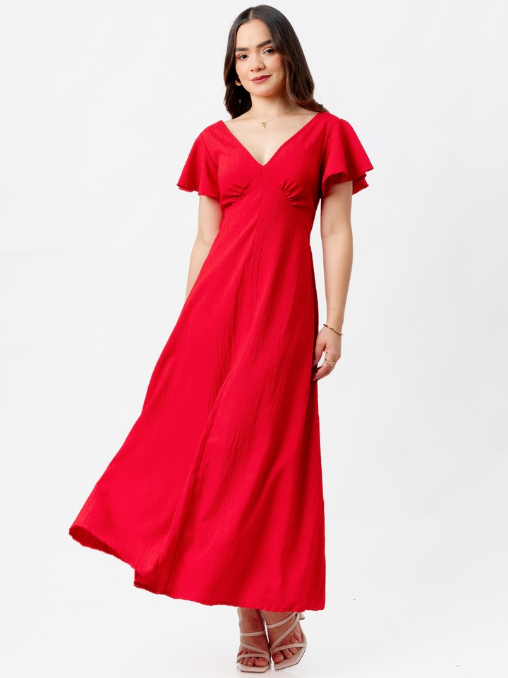 VESTIDO LARGO CORTE A BRENDA ROJO