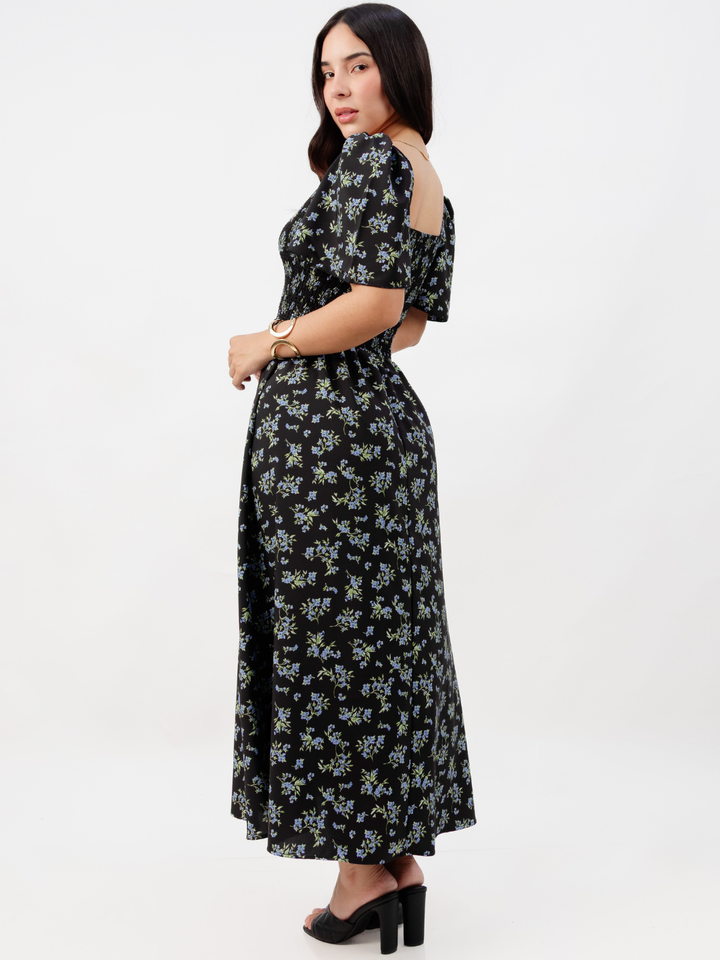 VESTIDO CASUAL LARGO LUCRECIA NEGRO FLOREADO