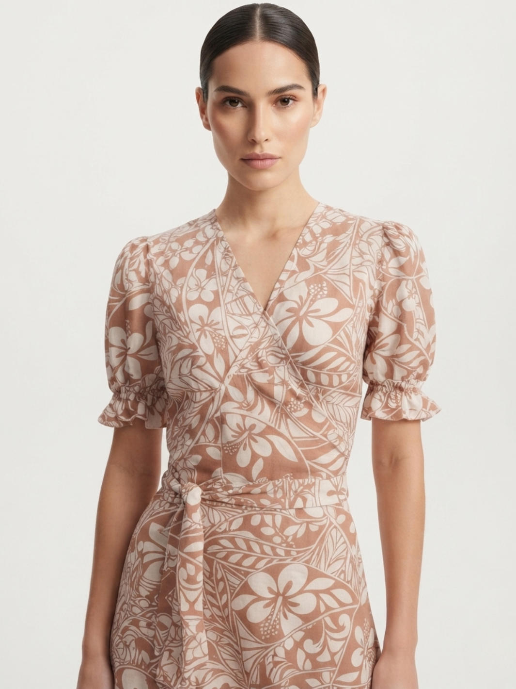 VESTIDO ENVOLVENTE ANI TERRACOTA FLOREADO