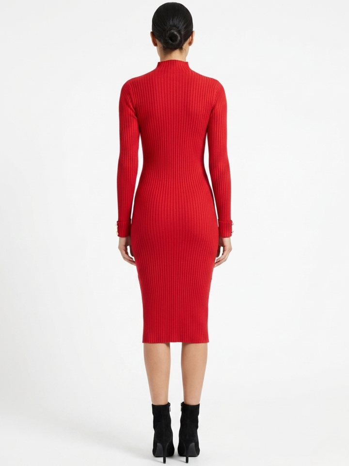 VESTIDO TEJIDO CON CUELLO ALTO MADDI ROJO