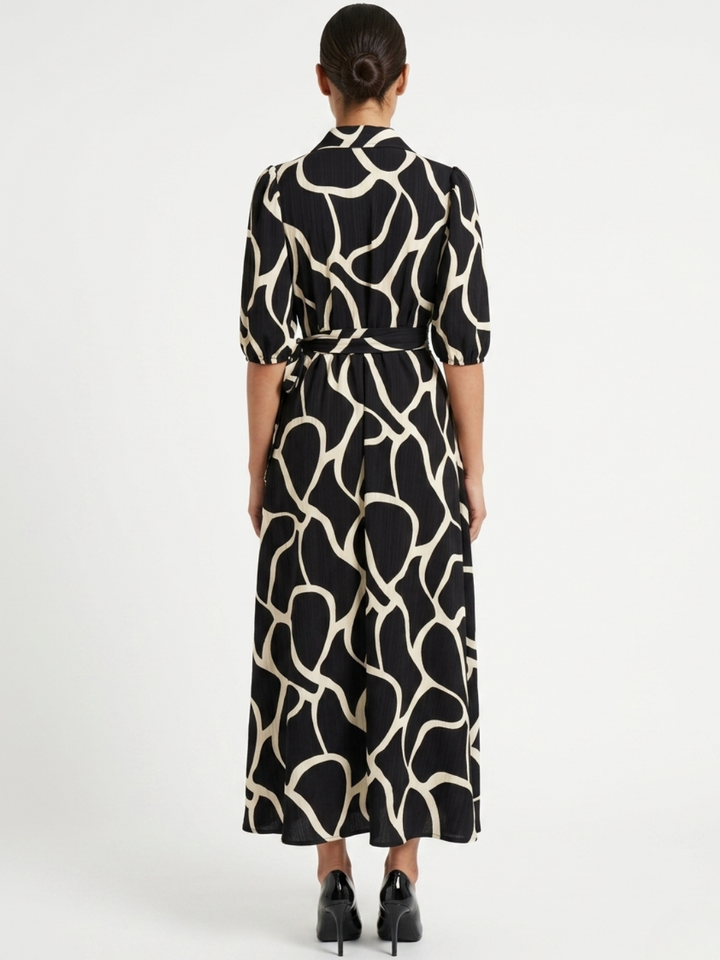VESTIDO ENVOLVENTE CON CUELLO CAMISERO GRACE NEGRO / PERLA