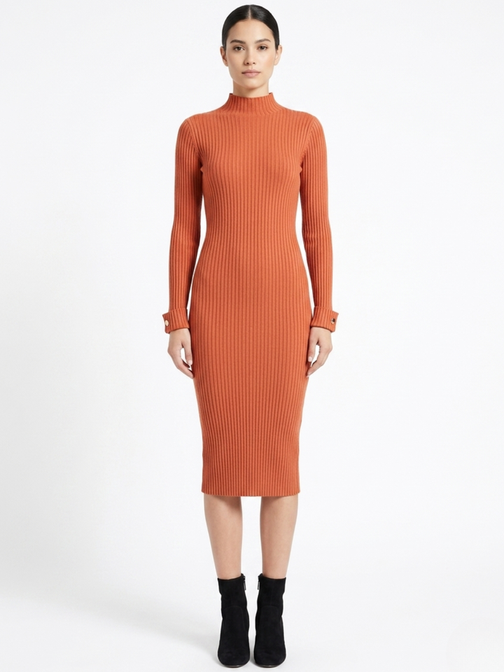 VESTIDO TEJIDO CON CUELLO ALTO MADDI RUST