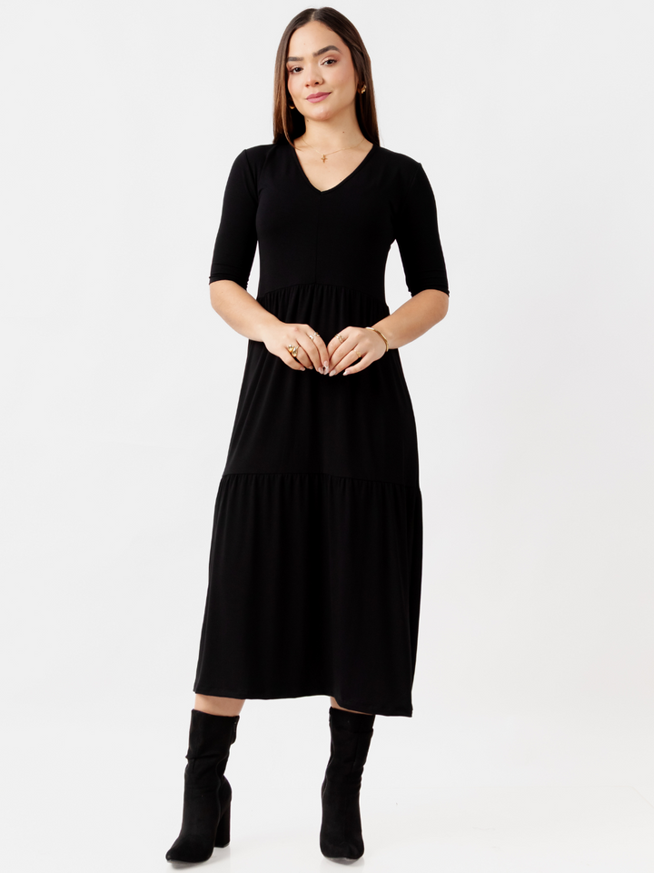 VESTIDO CON MANGA 3/4 ROSITA NEGRO
