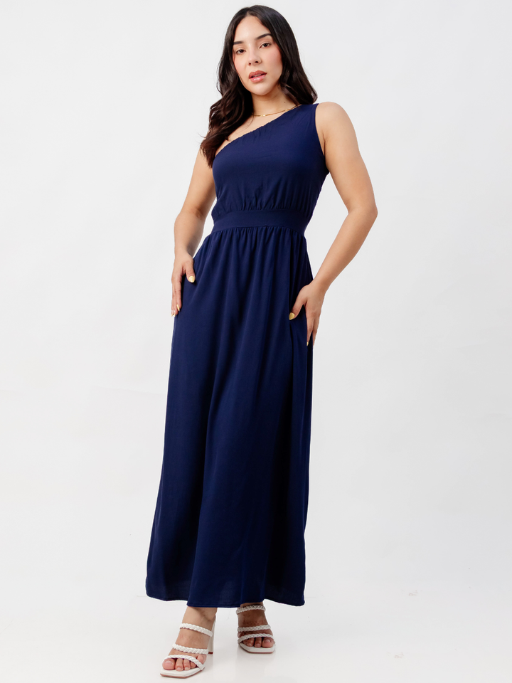 VESTIDO LARGO ASIMETRICO JAZMIN AZUL
